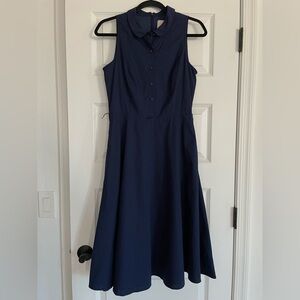 Gal Meets Glam Rose Sleeveless Poplin Navy Fit and Flare Midi Dress